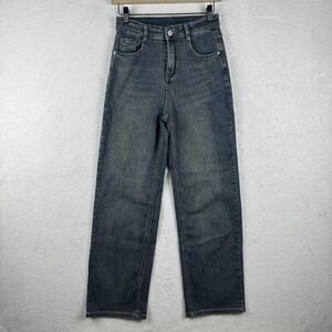 Jeans Womens Medium Blue High Rise Straight Leg‎ 5-Pocket Zip Fly Denim Classic